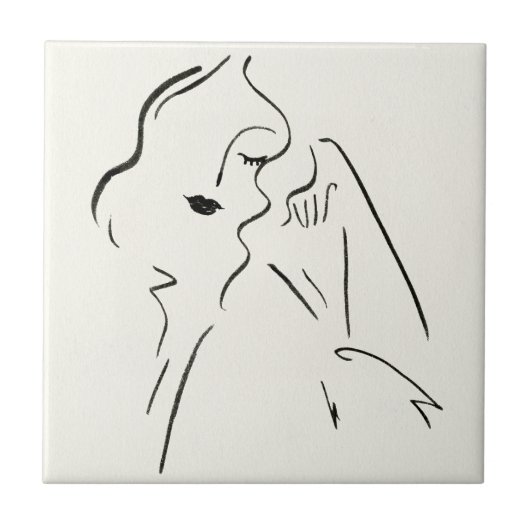 シンプル勉強 – 女性のスケッチ タイル (正面)