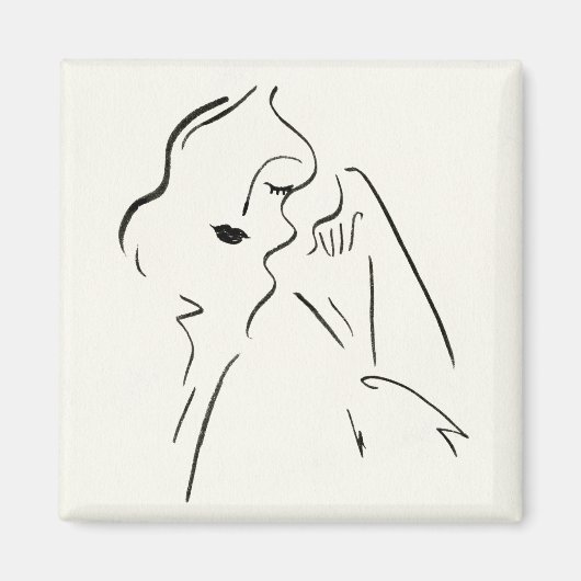 シンプル勉強 – 女性のスケッチ マグネット (正面)