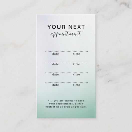 シンプル勾配美しいサロンアポイントメントカード 予約カード (正面)