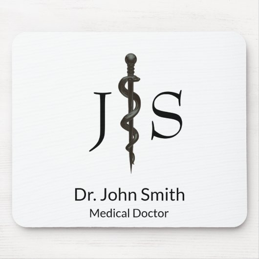 シンプル医用アスレピウスプロフェッショナル白黒 マウスパッド (正面)