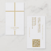 シンプル十字型の白と金ゴールド 名刺 (正面/裏面)