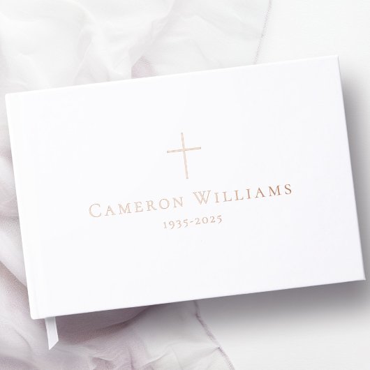 シンプル十字架の愛の思い出の葬儀の白 ゲストブック
