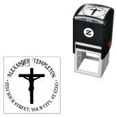 シンプル十字架名差出人住所ラウンド セルフインキングスタンプ (インサイチュ)
