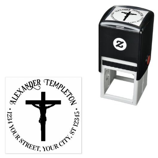 シンプル十字架名差出人住所ラウンド セルフインキングスタンプ (インサイチュ)