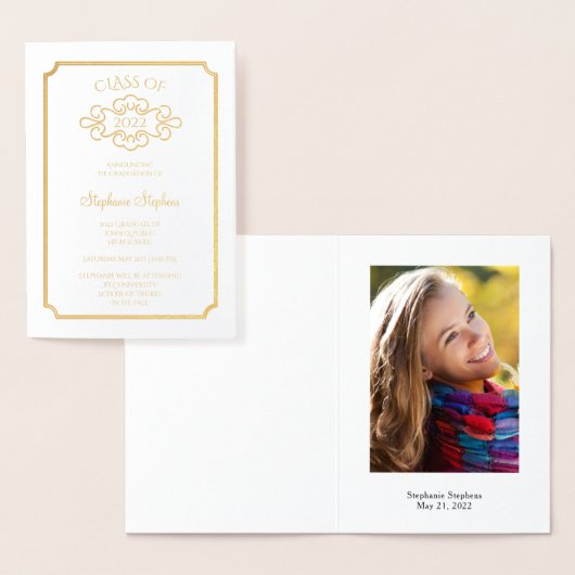 シンプル卒業エレガント発表写真 箔カード (ディスプレー)