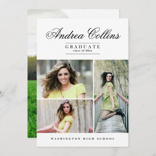 シンプル卒業エレガント、卒業発表 招待状 (正面/裏面)