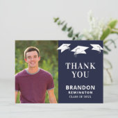 シンプル卒業キャップトスネイビーブルー サンキューカード (スタンド正面)