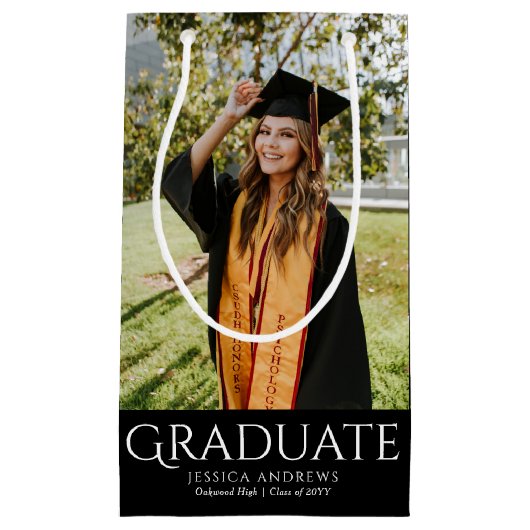 シンプル卒業スタイリッシュモダン写真 スモールペーパーバッグ (正面)