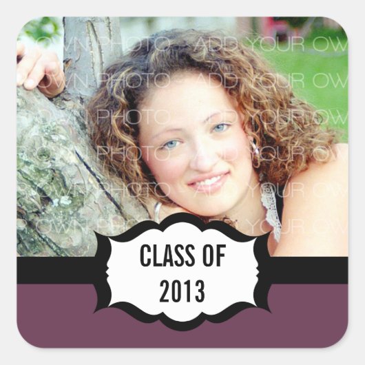 シンプル卒業ステッカー、紫 スクエアシール (正面)