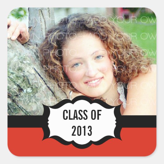 シンプル卒業ステッカー、赤 スクエアシール (正面)