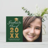 シンプル卒業フォトグリーン金ゴールドスクリプト2025 案内状 (スタンド正面)