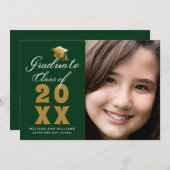 シンプル卒業フォトグリーン金ゴールドスクリプト2025 案内状 (正面/裏面)