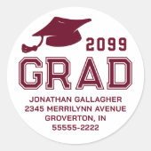 シンプル卒業マルーンイヤー差出人住所 ラウンドシール (正面)