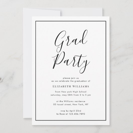 シンプル卒業モダンパーティーの招待状 招待状 (正面)