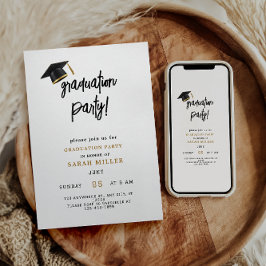 シンプル卒業モダンパーティー招待状 招待状