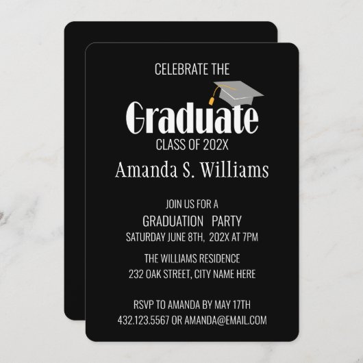 シンプル卒業モダンパーティー招待状 案内状 (正面/裏面)