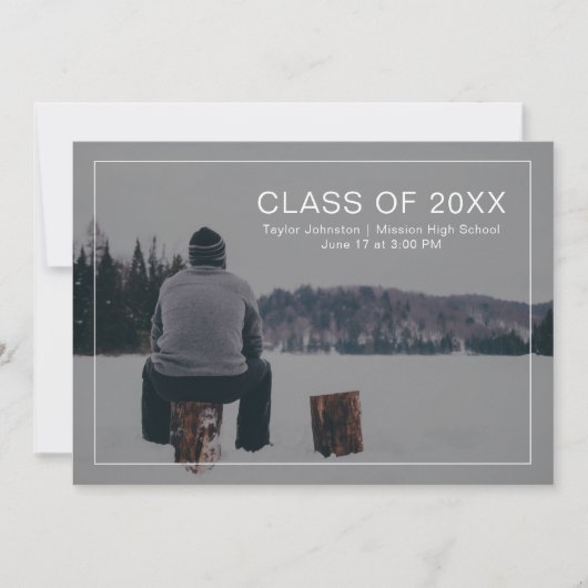 シンプル卒業モダン写真の発表 案内状 (正面)