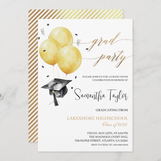 シンプル卒業党招待状 招待状 (正面/裏面)