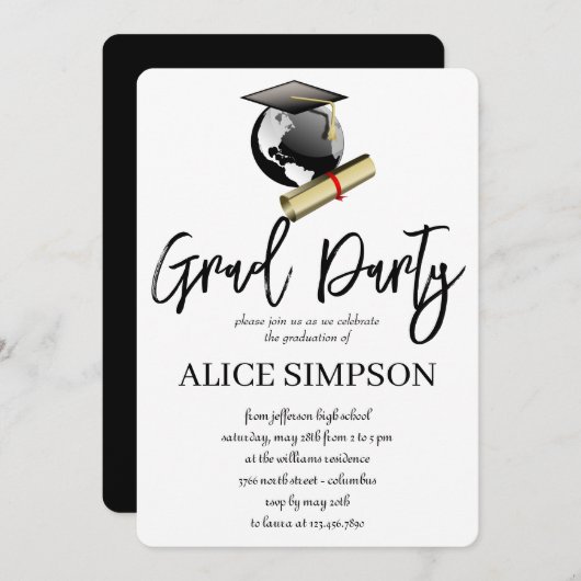 シンプル卒業党招待状 招待状 (正面/裏面)