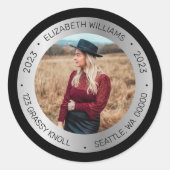 シンプル卒業写真2023名前差出人住所 ラウンドシール (正面)