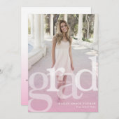 シンプル卒業式のGRADピンクオーバーレイ 案内状 (正面/裏面)