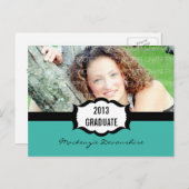 シンプル卒業式はがき、ターコイズ インビテーションポストカード (正面/裏面)