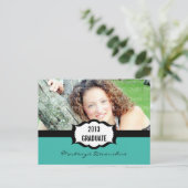 シンプル卒業式はがき、ターコイズ インビテーションポストカード (スタンド正面)