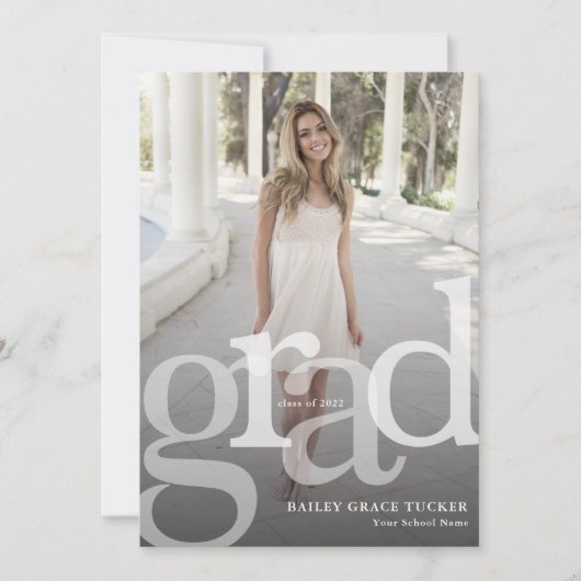 シンプル卒業式オーバーレイ任意の年 案内状 (正面)