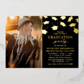 シンプル卒業式ブラックゴールドフォイル招待状 箔招待状 (正面)