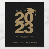 シンプル卒業式ワインラベルの金ゴールドブラック&ブラック ワインラベル (シングルラベル)