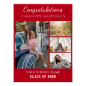 シンプル卒業式2025フォトコラージュ赤 ポスター (正面)