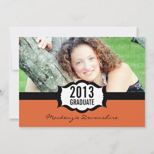 シンプル卒業招待状、オレンジ 招待状 (正面)