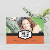 シンプル卒業招待状、オレンジ 招待状 (スタンド正面)