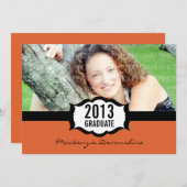 シンプル卒業招待状、オレンジ 招待状 (正面/裏面)