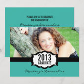 シンプル卒業招待状、ターコイズ 招待状 (正面/裏面)