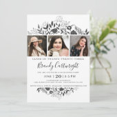 シンプル卒業白黒フローラ3写真 招待状 (スタンド正面)