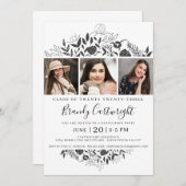 シンプル卒業白黒フローラ3写真 招待状 (正面/裏面)