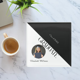 シンプル卒業白黒白 ガラスコースター