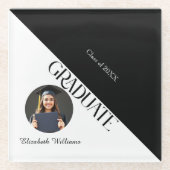 シンプル卒業白黒白 ガラスコースター (正面)