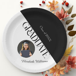 シンプル卒業白黒白 ペーパープレート