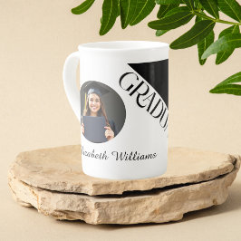 シンプル卒業白黒白 ボーンチャイナマグカップ