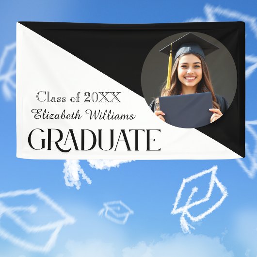 シンプル卒業白黒白 横断幕