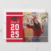シンプル卒業2025赤い白のグラデーション写真 案内状 (正面)