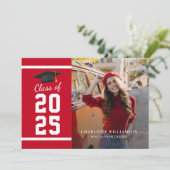 シンプル卒業2025赤い白のグラデーション写真 案内状 (スタンド正面)