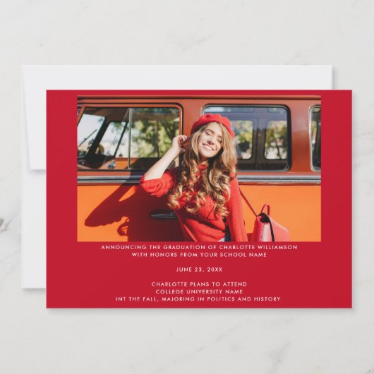 シンプル卒業2025赤い白のグラデーション写真 案内状 (裏面)