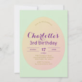 シンプル卵型ソフトグリーン子供の誕生日 招待状 (正面)