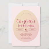 シンプル卵型ソフトピンク子供の誕生日 招待状 (正面)