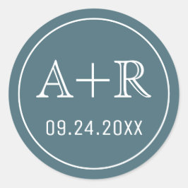 シンプル及びエレガントイニシャルの結婚ティール（緑がかった色） ラウンドシール