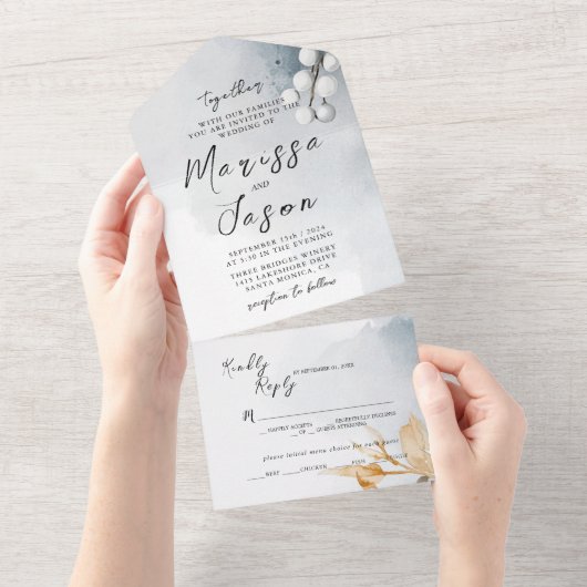 シンプル及びエレガントフローラ結婚の オールインワン招待状 (貼ってはがせる)