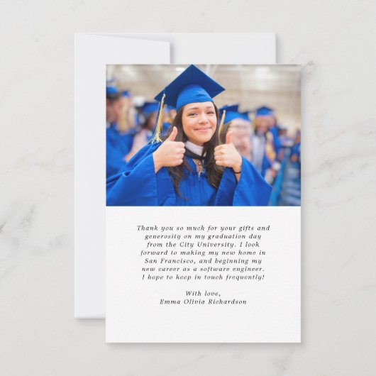 シンプル及びスタイリッシュ |写真モダン2枚の卒業 サンキューカード (裏面)